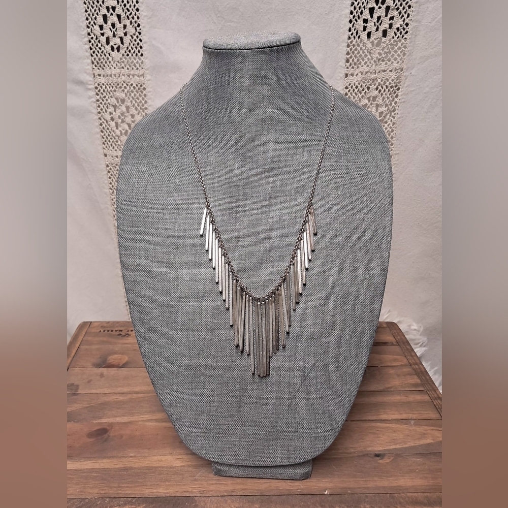 Banana Republic Silver Tone Fringe Bib Necklace